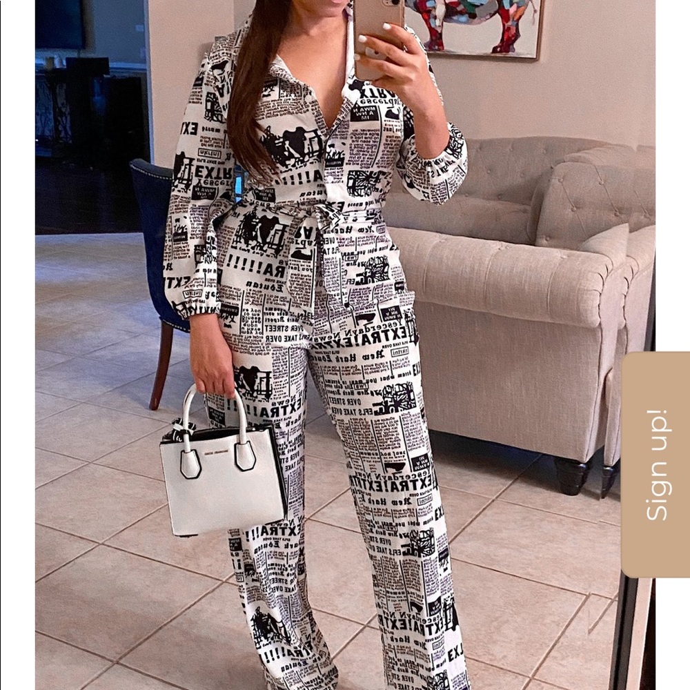 Newspaper print jumpsuit from My Sexy Styles